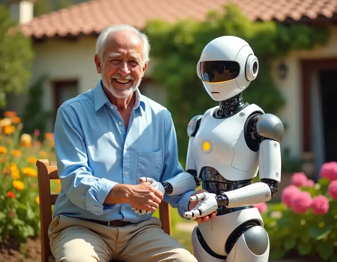 Abuelo y robot con IA